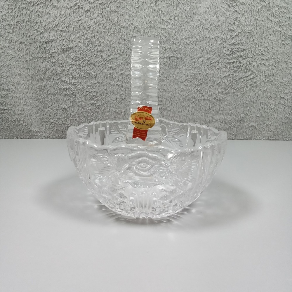 Anna Hutte Bleikristall Lead Crystal Basket Made in Germany Cut Rose Floral 6x7